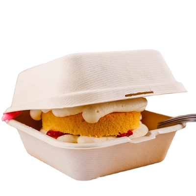 155mm Eco Friendly Square Bagasse Lunch Box Food Container For Restaurant