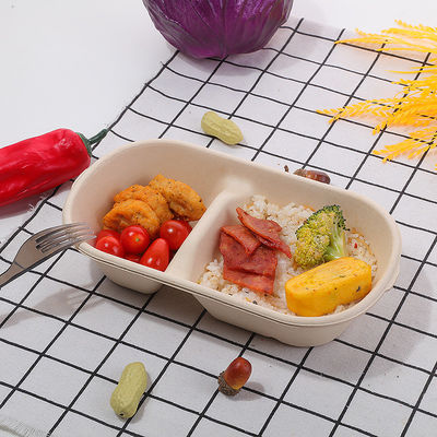 Disposable White Sugarcane Bagasse Food Trays 2 Compartment