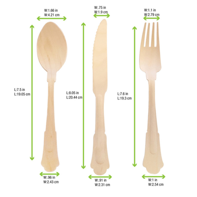 200 Mm Disposable Biodegradable Wooden Knife Fork Spoon Napkin Wrapped Kraft Paper Individual Package