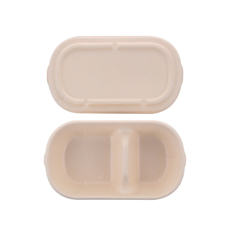 Disposable White Sugarcane Bagasse Food Trays 2 Compartment